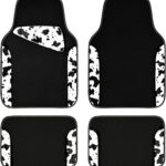 CAR PASS Waterproof Universal Fit Car Floor Mats, Cow Print Car Mats Fit for SUV,Vans,sedans, Trucks,Set of 4pcs Car Carpet with Driver Heel Pad and Nibs Backing,or Cute Women Girly Funny Black White