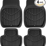 CAR PASS PVC Deep Dish Car Mats Full Set, Waterproof All Weather Luxury Faux Leather Car Floor Mats 4 Piece, Anti-Slip Universal Fit for Sedans Suvs Vans MiniTrucks,Durable & Easy Clean, All Black