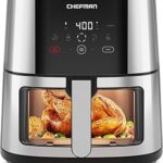 CHEFMAN Easy-View Air Fryer – 8 Qt Family Size with Viewing Window, One-Touch Digital Control with 4 Presets, Nonstick & Dishwasher Safe, Broil, Roast, Dehydrate, Bake, Auto-Shutoff, Stainless Steel