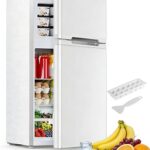 Electactic 2.5 Cu.Ft Mini Fridge with Freezer, Double-Door Compact Refrigerator, Adjustable Glass Shelves, Mechanical Thermostat & Built-in Casters, Space-Saving for Apartment/Dorm/Office, White