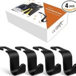 Amooca 4-Pack Car Headrest Hooks Vehicle Storage Organizer for Purses Handbags Groceries Backpack Coats –Holds 55lbs 360° Rotating Black