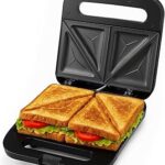 OVENTE Electric Sandwich Maker with Non-Stick Plates, Indicator Lights, Cool Touch Handle, Easy to Clean and Store, Perfect for Cooking Breakfast, Grilled Cheese, Tuna Melts and Snacks, Black GPS401B
