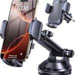 Car Phone Holder Mount【Super Suction】 Cell Phone Mount for Car Wall 360° Ball Head Adjustable Rotatable Suction Phone Mount for Shower, Mirror, Window & Bathroom for iPhone Samsung Gifts for Men-Black