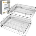 DONGULI Air Fryer Basket Oven - 2 Set Large Air Fryer Basket and Tray Stainless Steel Oven Air Fryer Rack Pan Accessories for Baking 15.4"x11.2"