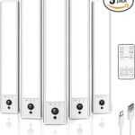 EZVALO 5-Pack Under Cabinet Lighting, 2400mAh Motion Sensor Light, LED Closet Lights Wireless, 6500K Dimmable, Timer, Magnetic, with Remote Control for Kitchen, Closet, Stair