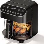 5 Quart Glass Air Fryer, Non Toxic & Uncoated High Borosilicate Glass Basket, Airfryer with Transparent Fry Bowl, 8 Preset Modes, PTFE/PFAS Free, BPA-Free, Dishwasher Safe, Black