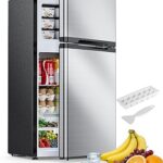 Electactic 2.5 Cu.Ft Mini Fridge with Freezer, Double-Door Compact Refrigerator, Adjustable Glass Shelves, Mechanical Thermostat & Built-in Casters, Space-Saving for Apartment/Dorm/Office, Silver