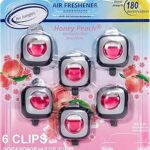 Air Jungles Honey Peach Scent Car Air Freshener Vent Clip, 6 Count Long Lasting Up to 180 days, Natural Essential Oil Car Fragrance for Women and Men, Odor Eliminator - 4ml Each