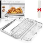 Air Fryer Basket for Oven, Extra Large 18.8" x 12.8" Oven Air Fryer Basket and Tray Set with 30 PCS Parchment Papers, Stainless Steel Air Fryer Pan and Crisper Tray (Silver)