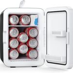 Antarctic Star Compact Mini Fridge, 10L Portable Small Refrigerator, 2.6 Gal Desktop Fridge with AC/DC Adapters, Small Cosmetics Cooler for Beverage, Food, Makeup, Bedroom, Office, Dorm, Black