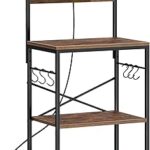 SUPERJARE Kitchen Bakers Rack with Power Outlet, Coffee Bar Table 4 Tiers, Kitchen Microwave Stand with 6 S-shaped Hooks, Storage Shelf Rack for Spices, Pots and Pans - Rustic Brown