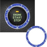 Kewucn Bling Crystal Double Rhinestone Car Engine Start Decoration Ring, Sparkling Push Start Button Sticker, Key Ignition & Knob Ring Decoration, Bling Car Interior Accessory(Dark Blue)