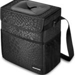SIBOFUEGO Cute Car Trash Can with Lid – Multipurpose Collapsible Trash Bin for Car, Leak-Proof Organizer, Waterproof Garbage Can with Storage Pockets & Adjustable Straps, 2 Gallons (Black Leopard)