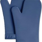 KITCHENAID Ribbed Soft Silicone Oven Mitt 2-Pack Set, 7.5"x13", Blue Willow