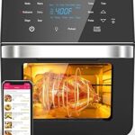 Nuwave Brio Air Fryer Oven, 15.5Qt X-Large Family Size, SS Rotisserie Basket &-Skewer Kit, Powerful 1800W, 50F-425F Temp Controls, Integrated Smart Thermometer