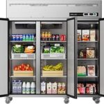 Coolake Commercial Upright Freezer Refrigerator Combo, 72” W Dual Temp Zones, 54 Cu.ft Stainless Steel, 3 Door Reach in Freezer for Restaurant Bar Shop Kitchen Garage School Church