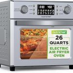 NutriChef 26L Electric Air Fryer Oven | 1700W Countertop Rotisserie & Air Fryer | 360° Rotating Feature | 10 Menu Presets | Includes Drip Tray, Air Frying Basket & Bake Rack 15x16x14 | Stainless Steel