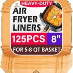 Air Fryer Liners Disposable, 125Pcs Parchment Paper, 8 Inch Non-stick Air Fryer Paper Liners, Unbleached Square Airfryer Liners for 5-8QT Air Fryer, Baking, Roasting Microwave