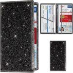 TOURSUIT Car Registration and Insurance Card Holder, Vehicle License Document Glove Box Compartment Organizer, Interior Car Accessories for Women Men (Glitter Black)