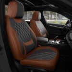 FREESOO Black Brown Car Seat Covers Full Set - Faux Nappa Leather Seat Covers for Cars, Breathable Waterproof Front Seats Protector with Lumbar Support, Universal Fit for Automotive Sedan SUVs Pickups