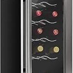 Nutrichef 12 Bottle Stainless Steel Slim Wine Fridge | Red & White Wine Chiller | Adjustable Temperature Control, Ultra Quiet Operation & Energy Efficient | Mini Wine Cooler Refrigerator | 31x10x17 IN