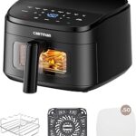 Cartman 4QT Compact Air Fryer, Ultra-Flat 6.7" Height Small Airfryer, Adjustable Airflow Design, Viewing Window, Up to 450℉, 7 Presets Touchscreen, Portable Air Fryer, Black