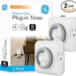 GE 24‑Hour Mechanical Outlet Timer Switch, Dual Grounded Plug‑in Control for Indoor Lighting, Lamps, Christmas Trees, Fans and Small Appliances (2 Pack), 46211