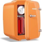 YASHE Mini Fridge, 4 Liter/6 Can Mini Makeup Fridge, 110V AC/ 12V DC Portable Thermoelectric Cooler&Warmer for Skincare, Drink, Cosmetic, Medicine, Small fridge for Bedroom, Office, Dorm, Car, Orange