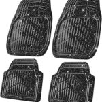 CAR PASS Shining Glitter Car Floor Mats 3D Leather Waterproof All Weather, Universal Trim to Fit & Anti-Slip, Safety & Light Easy Clean Install Fit for SUV,Truck,Auto,Sedan,Van 4 Piece (Black Glitter)