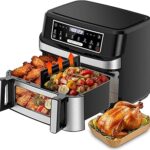 Emphsism 12QT Large Dual Zone Air Fryer with Divider, Match Cook & Smart Finish, Air Fry/Roast/Bake/Toast/Dehydrate/Reheat/Keep Warm/Preheat, Nonstick Dishwasher-Safe Basket, Digital Touchscreen