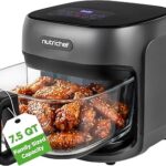 NutriChef Family Size 7.5 Quart Air Fryer | 6 Preset Cooking Modes | Glass Fry Bowl for Best Cooking | 360° Air Circulation | Cook Veggies, Steak, Fries, Seafood, Chicken & More | Gray