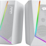 Redragon GS520 RGB Desktop Speakers, 2.0 Channel PC Computer Stereo Speaker with 6 Colorful LED Modes, Enhanced Sound and Easy-Access Volume Control, USB Powered w/ 3.5mm Cable, White
